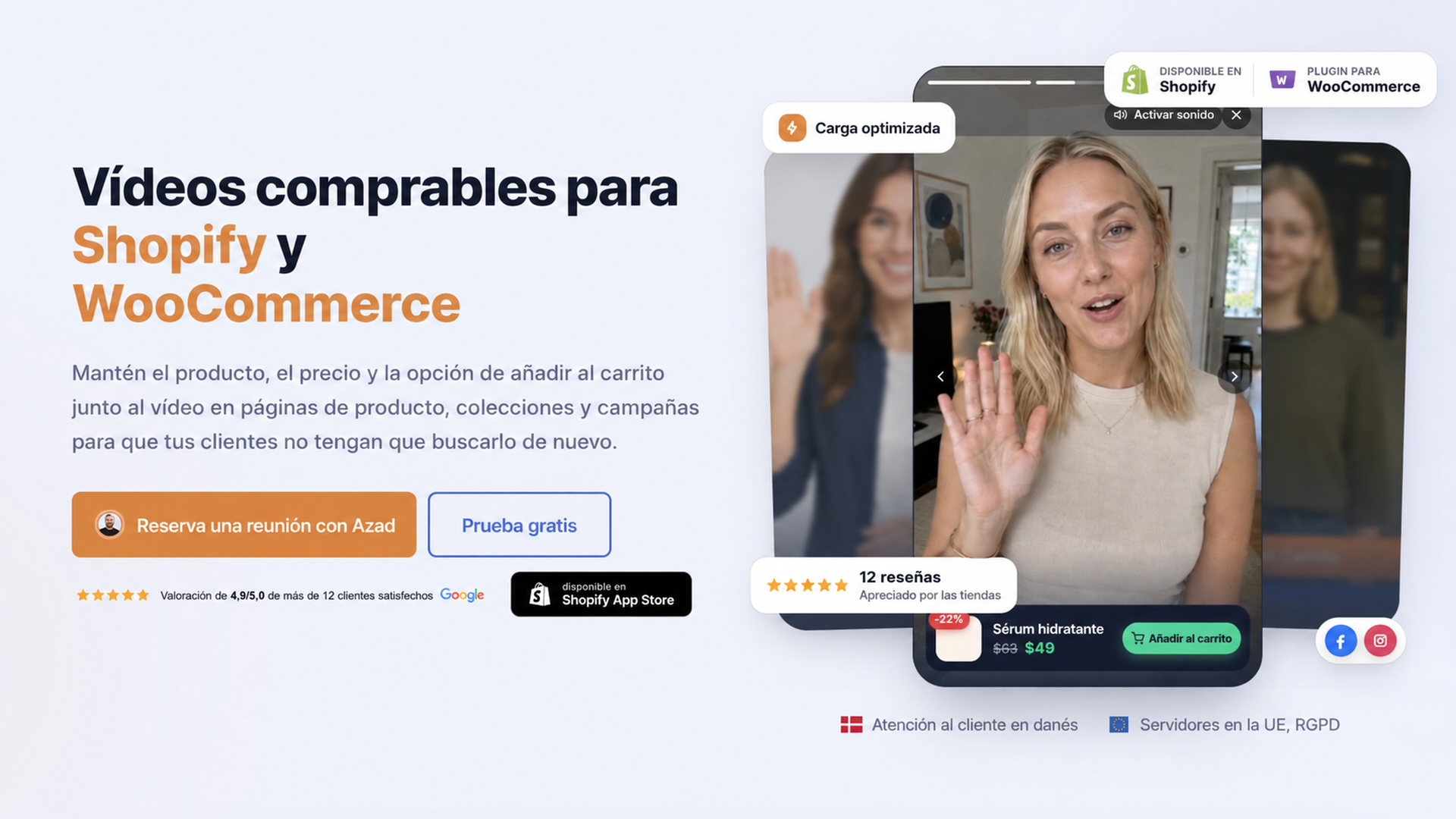 Sección principal de CompleteGreet para vídeos comprables en Shopify y WooCommerce