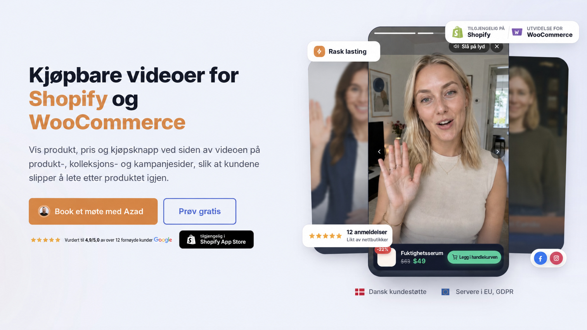 Toppseksjon fra CompleteGreet for kjøpbare videoer med Shopify og WooCommerce.