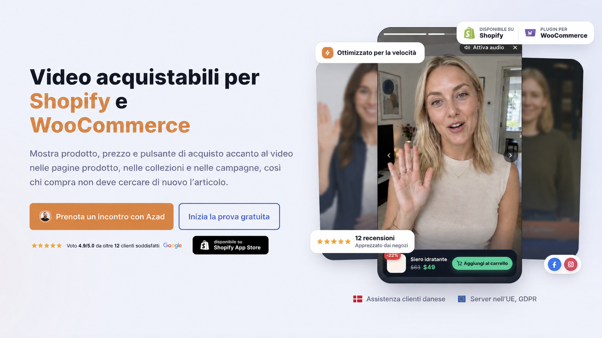 Schermata CompleteGreet con video acquistabili per Shopify e WooCommerce.