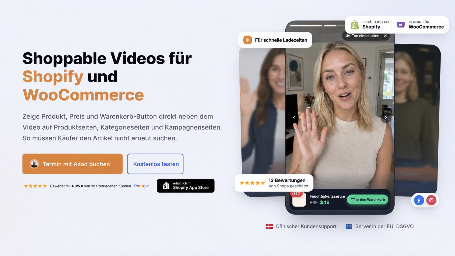 CompleteGreet hero section for Shopify and WooCommerce shoppable videos.