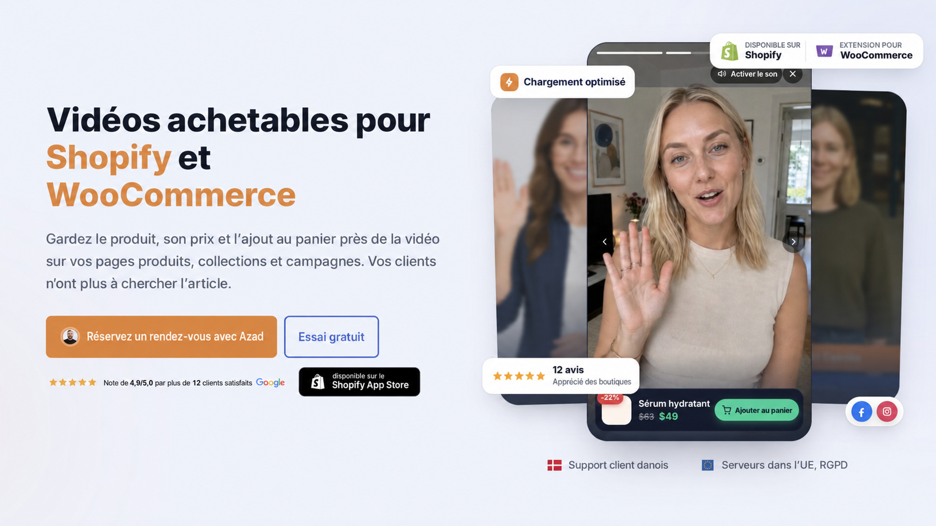 Section principale de CompleteGreet pour les vidéos achetables Shopify et WooCommerce.