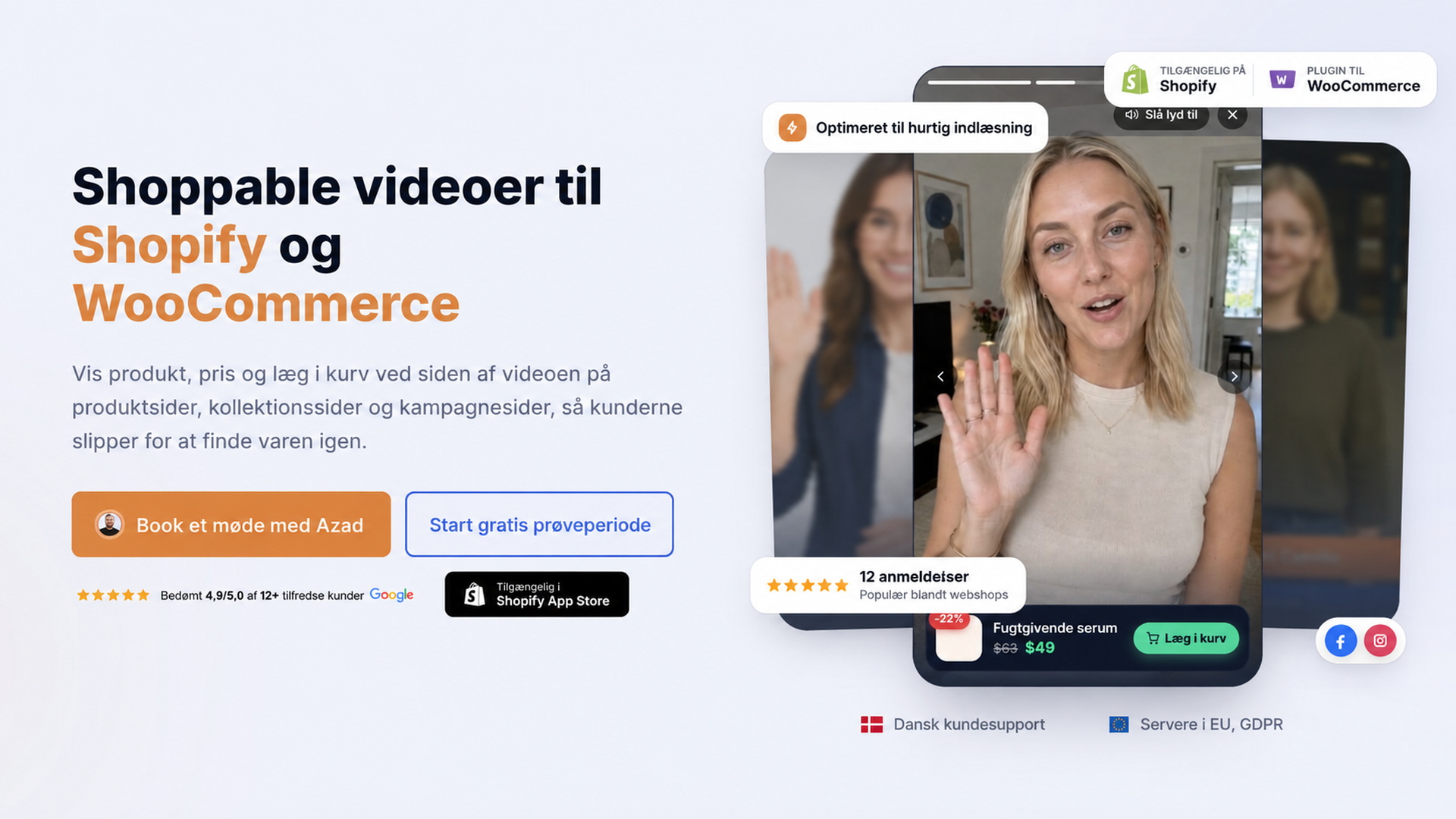 CompleteGreet hero section for Shopify and WooCommerce shoppable videos.