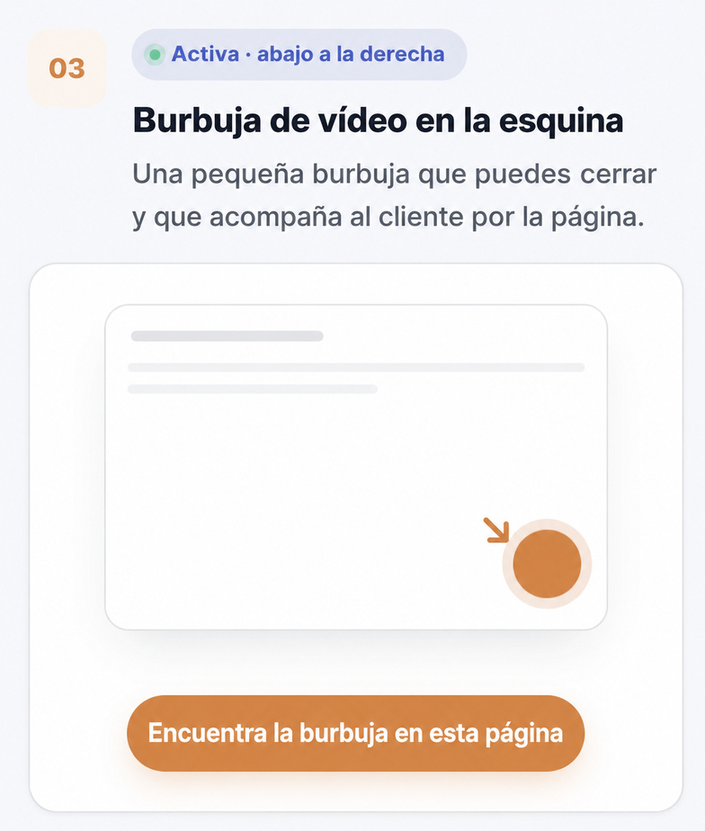 CompleteGreet corner video bubble that follows shoppers across a page.