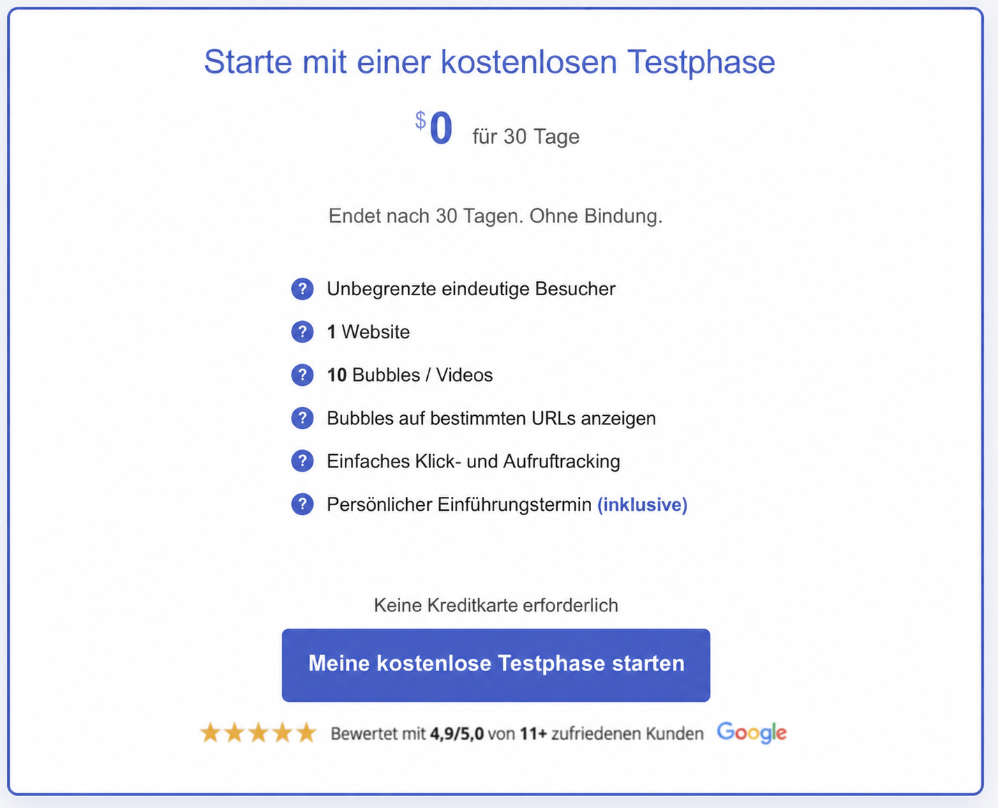 CompleteGreet gegen Bambuser 5 Karte der kostenlosen CompleteGreet-Testphase mit den enthaltenen Funktionen.