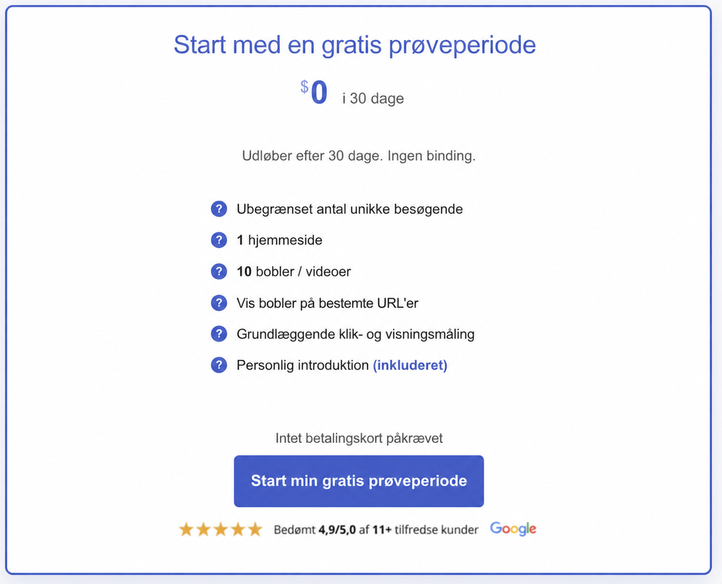 Kort med CompleteGreets gratis prøveperiode og inkluderede funktioner.